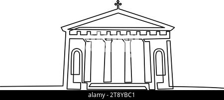 Catholic Church building. Continuous one line art drawing style. Stock Vector