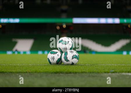 Aviva Stadium, Dublin, Ireland. 21st Nov, 2023. International Football Friendly, Republic of Ireland versus New Zealand; Practice balls ready for the players Credit: Action Plus Sports/Alamy Live News Stock Photo