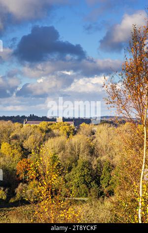 Autumn view towards Winchester Cathedral from St Catherine's Hill, Hampshire, England Stock Photo