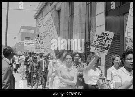 Demonstrators march with placards advocating a strong civil rights plank at the 1960 Democratic Convention, Los Angeles, California, 7/10/1960. Photo by Warren K Leffler/US News and World Report Collection Stock Photo