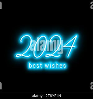 2024 - happy new year neon - best wishes neon 2024 background Stock Vector
