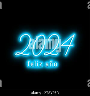 2024 - happy new year neon - best wishes neon 2024 background Stock Vector