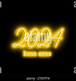 2024 - happy new year neon - best wishes neon 2024 background Stock Vector