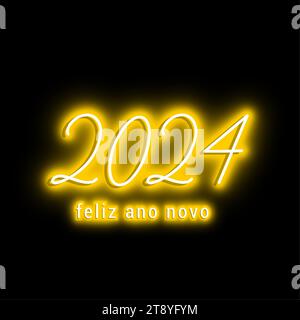 2024 - happy new year neon - best wishes neon 2024 background Stock Vector