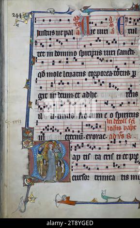 Beaupre Antiphonary, Vol. 2, St. John the Baptist, Historiated initial 'B', 4 line of alternating music and text for a total of 2 combined lines Stock Photo