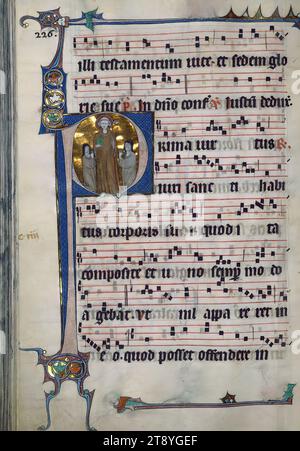 Beaupre Antiphonary, Vol. 2, St. Bernard, Historiated initial 'B', 4 line of alternating music and text for a total of 2 combined lines Stock Photo