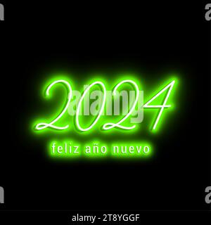 2024 - happy new year neon - best wishes neon 2024 background Stock Vector