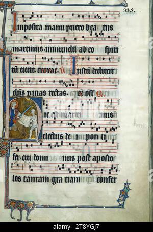 Beaupre Antiphonary, Vol. 2, St. Martin, Historiated initial 'H', 4 line of alternating music and text for a total of 2 combined lines Stock Photo