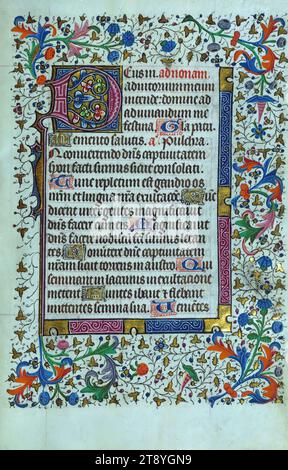 Book of Hours, Initial with floral border Stock Photo