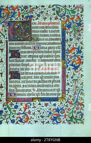 Book of Hours, Initial with floral border Stock Photo