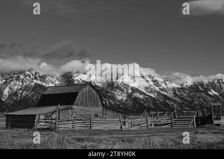 Moulton Barn in the Grand Teton National Park in Black and White Stock Photo