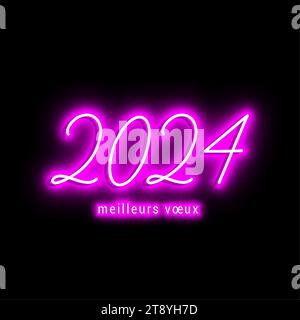 2024 - happy new year neon - best wishes neon 2024 background Stock Vector