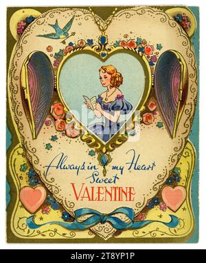 Original, charming,  1950's era Valentine's Day card, text is Always in my Heart Sweet Valentine. Stock Photo