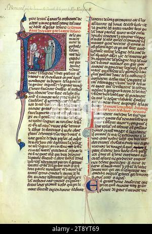 William of Tyre's Histoire d'Outre Mer, Initial 'P' with Bernard of Clairvaux preaching the Second Crusade, This manuscript, completed in the later part of the thirteenth century, contains William of Tyre's Estoire d'Eracles (to 1229), Les Faits des Romains (continuation, Tiberius to Julian), and a letter of Prester John. While the origin of the manuscript is debatable between Acre and Paris, Jaroslav Folda suggests a strong connection with Epinal 45, a manuscript known to have been created in Paris during this same time Stock Photo