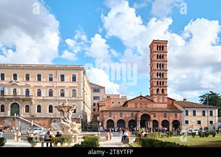 Rome, Italy - October 29 2023: Bell tower of Santa Maria in Cosmedin Church Stock Photo