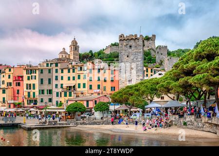 The waterfront of Porto Venere, a picturesque village on the Ligurian coast, in the province of La Spezia, Italy. Stock Photo