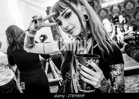 TOLUCA, MEXICO - NOVEMBER 4:  Sofía Rial or Sofi Chofimiau poses, during a show as part of the 'Hell & Heaven 2023' at Foro Pegaso on November 4, 2023 in Toluca, Mexico.(Photo by Luis Gutierrez/ Norte Photo) Stock Photo