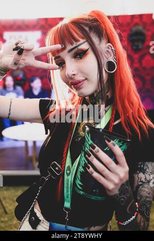 TOLUCA, MEXICO - NOVEMBER 4:  Sofía Rial or Sofi Chofimiau poses, during a show as part of the 'Hell & Heaven 2023' at Foro Pegaso on November 4, 2023 in Toluca, Mexico.(Photo by Luis Gutierrez/ Norte Photo) Stock Photo