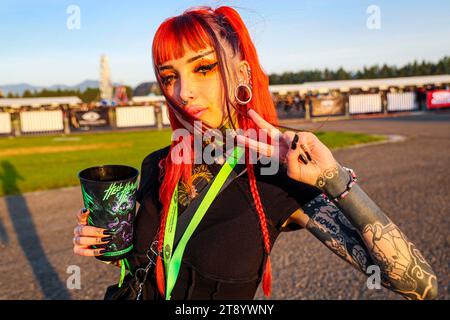 TOLUCA, MEXICO - NOVEMBER 4:  Sofía Rial or Sofi Chofimiau poses, during a show as part of the 'Hell & Heaven 2023' at Foro Pegaso on November 4, 2023 in Toluca, Mexico.(Photo by Luis Gutierrez/ Norte Photo) Stock Photo