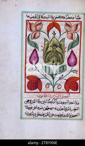 Illuminated Manuscript, Gospels, This illuminated and illustrated Arabic manuscript of the Gospels by Matthew (Mattá), Mark (Marquṣ), Luke (Lūqā), and John (Yūḥannā) was copied in Egypt by Ilyās Bāsim Khūrī Bazzī Rāhib, who was most likely a Coptic monk, in Anno Mundi 7192 / 1684 CE. The text is written in naskh in black ink with rubrics in red Stock Photo