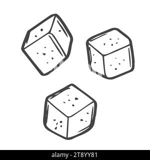 Hand drawn falling sugar cubes. Isolated on white background Blocks of Ice Salt or Sugar falling down. Elements for web designs Vector illustration. T Stock Vector