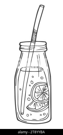 Glass bottle of milkshake with straw hand drawn outline doodle icon. Take away milkshake vector sketch illustration for print, web, mobile and infogra Stock Vector