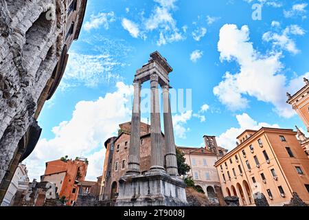 Rome, Italy - November 4 2023: The ruins of the Temple of Apollo Sosianus about Marcellus Theatre Stock Photo