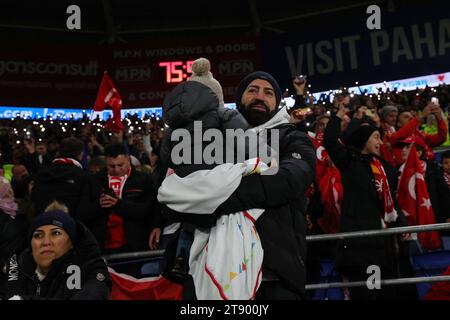 Cardiff, UK. 21st Nov, 2023. Fans of Turkiye during the UEFA Euro 2024 Qualifying football match between Wales and Turkiye at Cardiff City Stadium in Cardiff, Wales. (James Whitehead/SPP) Credit: SPP Sport Press Photo. /Alamy Live News Stock Photo