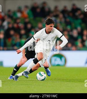 Aviva Stadium, Dublin, Ireland. 21st Nov, 2023. International Football Friendly, Republic of Ireland versus New Zealand; Matthew Garbett of New Zealand with the ball Credit: Action Plus Sports/Alamy Live News Stock Photo