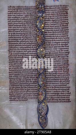 Bible, Creation, Historiated initial 'I' spanning the entire page. Eight scenes: God enthroned, day and night, earth and sea, plants, sun and moon, animals, Adam, Eve Stock Photo