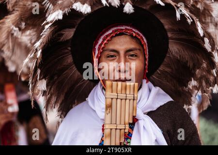 Lima, Peru, Saturday, November 18, 2023. Dancers in the traditional parade for the Festivity of the Virgin of Candelaria in the center of Lima Stock Photo