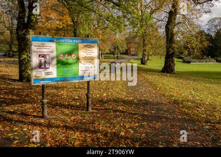 Newcastle-under-Lyme, Staffordshire-united kingdom October, 20, 2023 Brampton public park with leaves in autumn Stock Photo