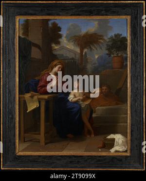 The Holy Family in Egypt, c. 1660, Charles LeBrun, French, 1619-1690, 20 1/4 x 16 3/4 in. (51.4 x 42.55 cm), Oil on canvas, France, 17th century Stock Photo