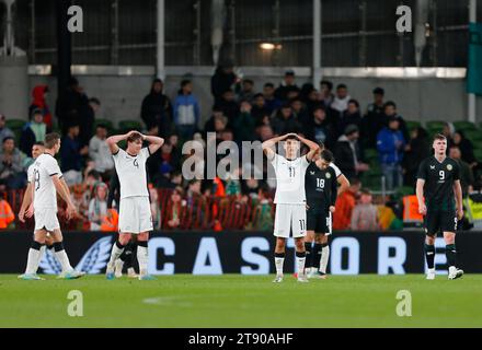 Aviva Stadium, Dublin, Ireland. 21st Nov, 2023. International Football Friendly, Republic of Ireland versus New Zealand; The two teams after the full time whistle Credit: Action Plus Sports/Alamy Live News Stock Photo