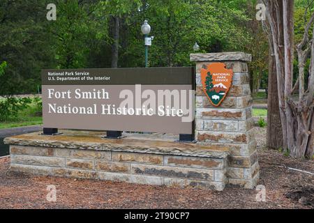 Fort Smith, Arkansas, USA - April 26, 2023: Fort Smith National Historic Site sign Stock Photo