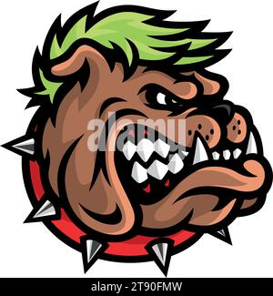 Aggressive Bulldog with Neon Green Hair Stock Vector