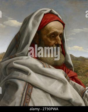 Eliezer of Damascus, 1860, William Dyce, British, (Scotland), 1806–1864, 24 1/8 x 20 in. (61.28 x 50.8 cm) (canvas), Oil on canvas, Scotland, 19th century, William Dyce was a religious and historical painter whose style and erudite subject matter allied him to the German Nazarenes and anticipated the interests of the English Pre-Raphaelites. Identified in Genesis as Abraham's Syrian steward, Eliezer of Damascus is one of the less prominent characters in the Bible Stock Photo