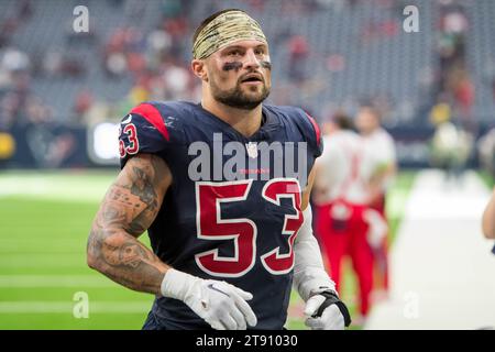 Houston, TX, USA. 19th Nov, 2023. Houston Texans linebacker Blake Cashman (53) leaves the field after a game between the Arizona Cardinals and the Houston Texans in Houston, TX. Trask Smith/CSM/Alamy Live News Stock Photo