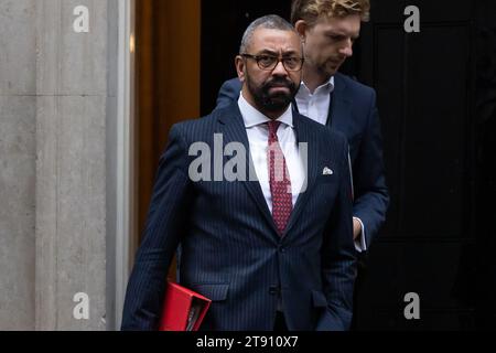 London, UK. 14th Nov, 2023. James Cleverly leaves a cabinet meeting in Downing Street, London. Yesterday Prime Minister Rishi Sunak conducted a surprise reshuffle of his cabinet, sacking Suella Braverman as Home Secretary and handing a peerage to former premier David Cameron who makes a shock return as Foreign Secretary. Credit: SOPA Images Limited/Alamy Live News Stock Photo