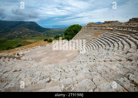 Theater of Segesta in Archaeological Park - Sicily - Italy Stock Photo