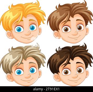 A collection of vector cartoon illustrations featuring happy boys Stock Vector