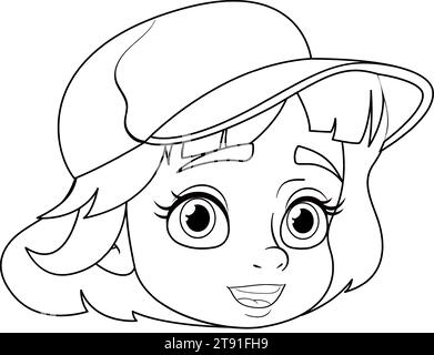 A cheerful girl with adorable short hair wearing a cap Stock Vector