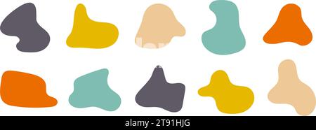 Abstract organic shapes collection. Irregular liquid forms set. Nice amoeba blobs, blotches, drops or stains bundle. Different design elements for label, sticker, banner, tag, collage. Vector pack Stock Vector