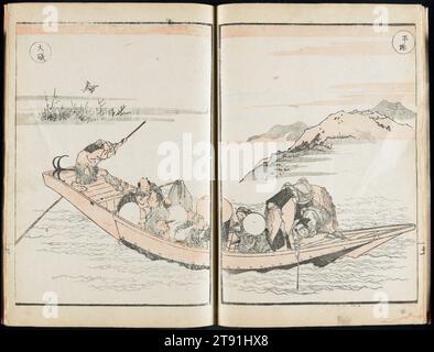 53 Stations: Hokusai's Album of Travel Pictures, vol. 1, 1830, Katsushika Hokusai, Japanese, 1760 - 1849, 9 x 6 1/4 x 5/16 in. (22.9 x 15.8 x 0.8 cm), Woodblock printed book; ink and color on paper, Japan, 19th century Stock Photo