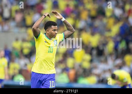 Rio De Janeiro, Brazil. 21st Nov, 2023. RIO DE JANEIRO, BRAZIL - NOVEMBER 21: Rodrygo of Brazil reacts during a match between Brazil and Argentina as part of 2026 FIFA World Cup South American Qualification at Maracana Stadium on November 21, 2023 in Rio de Janeiro, Brazil. (Photo by Wanderson Oliveira/PxImages) Credit: Px Images/Alamy Live News Stock Photo