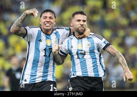 Rio De Janeiro, Brazil. 21st Nov, 2023. RIO DE JANEIRO, BRAZIL - NOVEMBER 21: Player of Argentina Otamendi celebrates after scoring a goal during a match between Brazil and Argentina as part of 2026 FIFA World Cup South American Qualification at Maracana Stadium on November 21, 2023 in Rio de Janeiro, Brazil. (Photo by Wanderson Oliveira/PxImages) Credit: Px Images/Alamy Live News Stock Photo