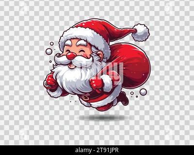 Happy Santa flying to give gifts, vector illustrations, mascot, cartoon, Christmas Stock Vector