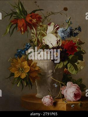 An Arrangement with Flowers, 19th century, Georgius Jacobus Van Os, Dutch, 1782 - 1861, 20 3/4 x 15 7/8 in. (52.71 x 40.32 cm) (canvas)26 1/4 x 22 1/4 in. (66.68 x 56.52 cm) (outer frame), Oil on canvas, Netherlands, 19th century, One could almost say that the art of painting had run in Georgius van Os's blood. Born at The Hague in 1782 he, as well as his brother and sister, became successful artists in their own right under the tutelage of their renowned father, Jan van Os. Georgius, in particular, embraced his father's specialty of floral still-life painting. Stock Photo