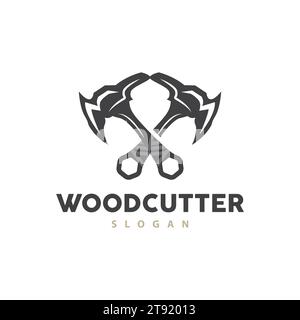 Ax Logo, Wood Cutting Tool Black Silhouette, Lumberjack Vector, Old Retro Vintage Minimalist Design, Icon Template Illustration Stock Vector