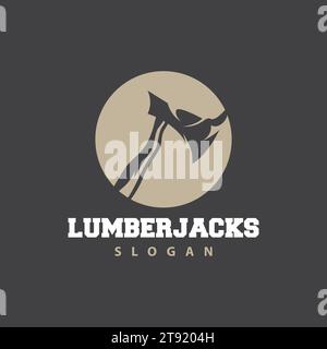Ax Logo, Wood Cutting Tool Black Silhouette, Lumberjack Vector, Old Retro Vintage Minimalist Design, Icon Template Illustration Stock Vector